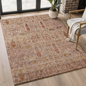 HomeRoots 10' X 14' Transitional Terra Cotta Floral Area Rug – Machine Washable, UV Protected, Stain Resistant! 716629