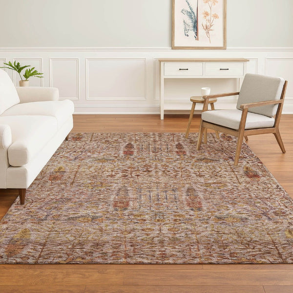 HomeRoots 10' X 14' Transitional Terra Cotta Floral Area Rug – Machine Washable, UV Protected, Stain Resistant! 716629