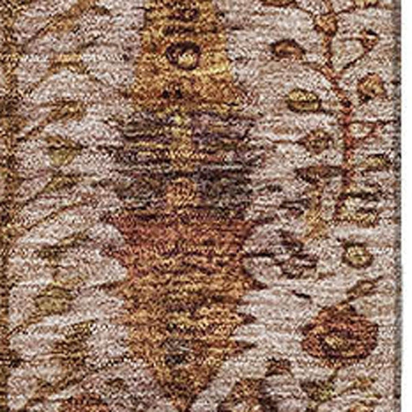 HomeRoots 10' X 14' Transitional Terra Cotta Floral Area Rug – Machine Washable, UV Protected, Stain Resistant! 716629
