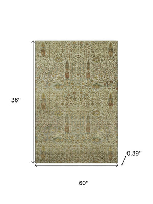 HomeRoots 5' X 8' Floral Vines Area Rug in Wheat and Gold – Machine Washable, UV Protected, Stain Resistant! 716631