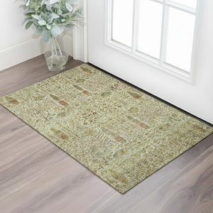 HomeRoots 5' X 8' Floral Vines Area Rug in Wheat and Gold – Machine Washable, UV Protected, Stain Resistant! 716631