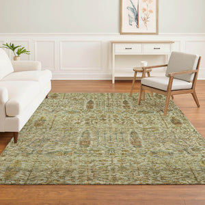 HomeRoots 5' X 8' Floral Vines Area Rug in Wheat and Gold – Machine Washable, UV Protected, Stain Resistant! 716631
