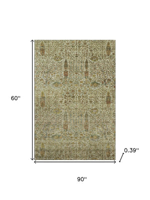 HomeRoots 8' Washable Floral Rug with Wheat and Gold Vines, UV Protection & Non-Slip Backing for Homes 716632
