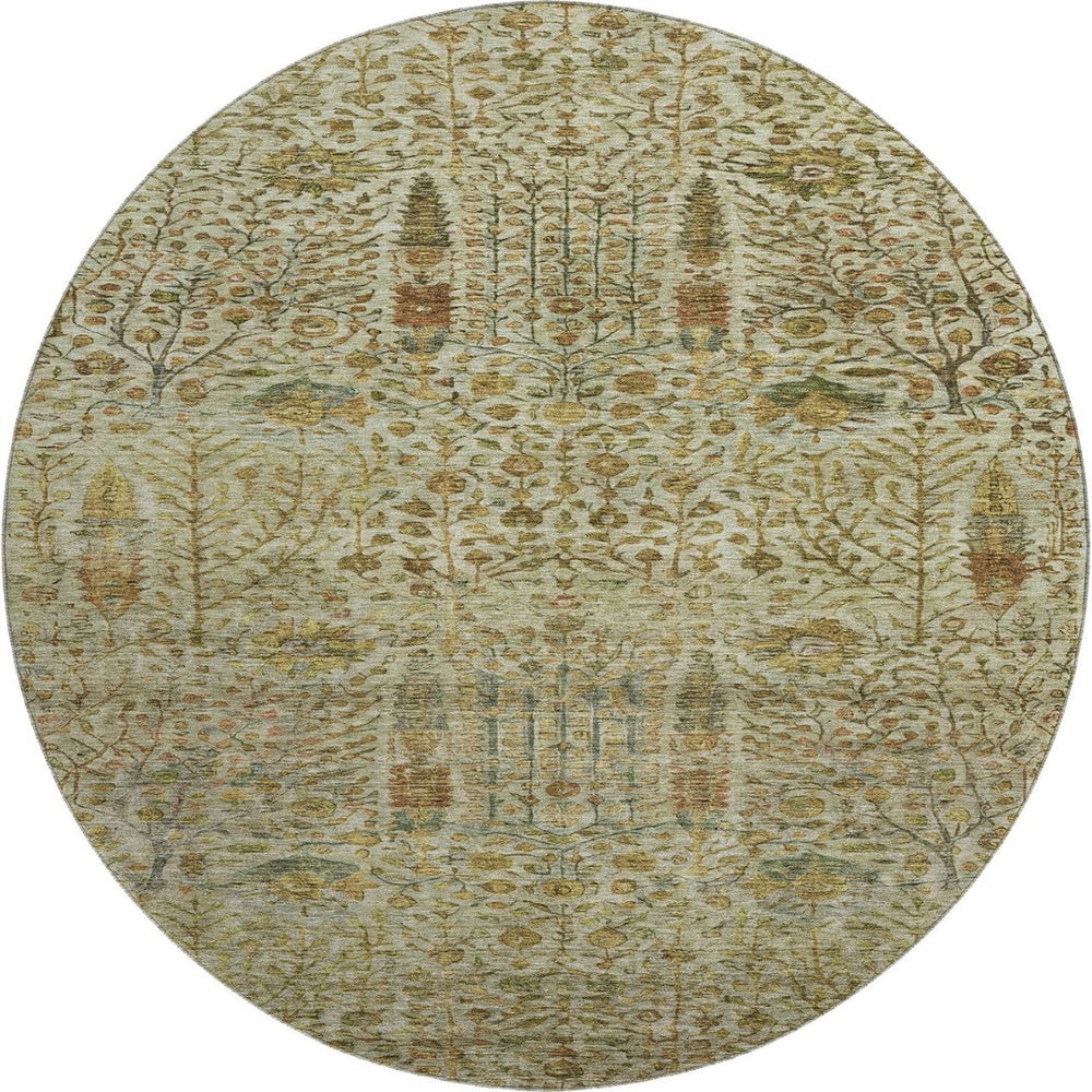 HomeRoots 8' X 10' Washable Floral Vines Area Rug - Wheat & Gold, UV Resistant, Stain-Resistant & Durable Design 716633