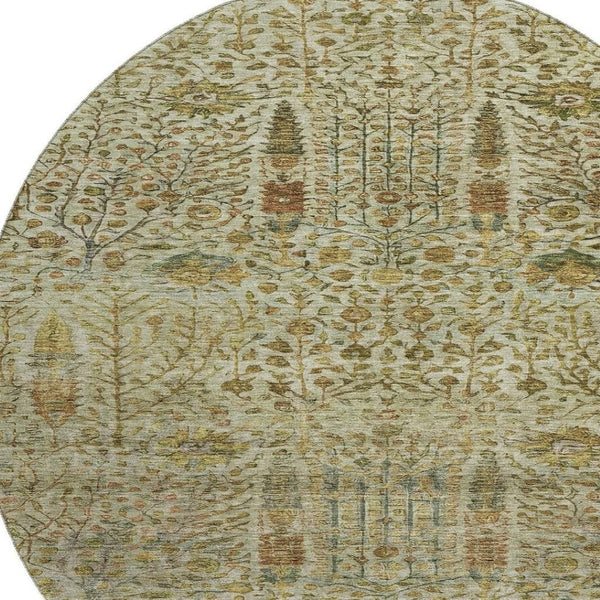 HomeRoots 8' X 10' Washable Floral Vines Area Rug - Wheat & Gold, UV Resistant, Stain-Resistant & Durable Design 716633