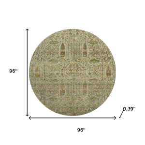 HomeRoots 8' X 10' Washable Floral Vines Area Rug - Wheat & Gold, UV Resistant, Stain-Resistant & Durable Design 716633