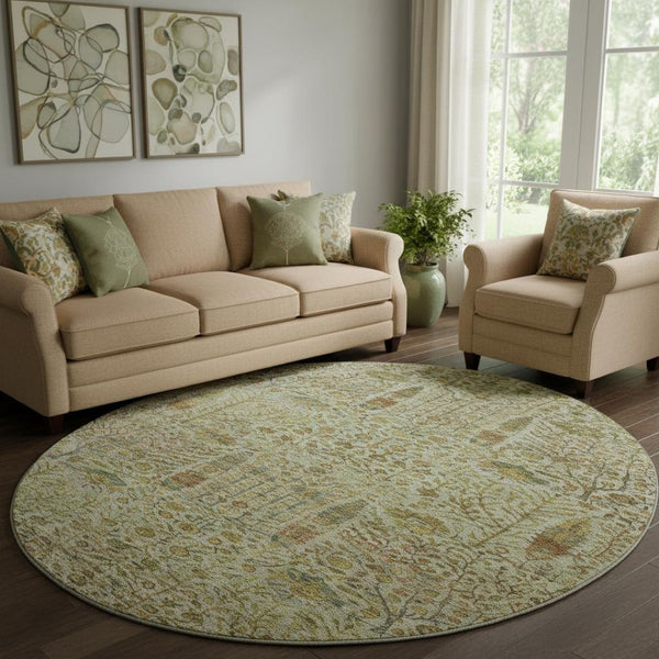 HomeRoots 8' X 10' Washable Floral Vines Area Rug - Wheat & Gold, UV Resistant, Stain-Resistant & Durable Design 716633