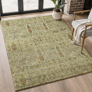 HomeRoots 9' X 12' Wheat And Gold Floral Vines Area Rug - Washable, Stain-Resistant, UV Protected Elegance 716634