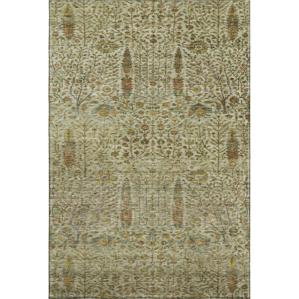 HomeRoots 9' X 12' Wheat And Gold Floral Vines Area Rug - Washable, Stain-Resistant, UV Protected Elegance 716634
