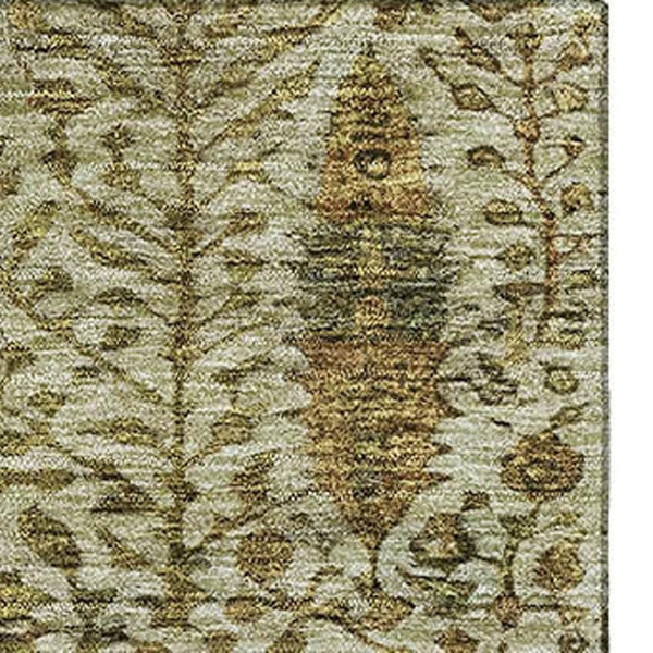 HomeRoots 9' X 12' Wheat And Gold Floral Vines Area Rug - Washable, Stain-Resistant, UV Protected Elegance 716634