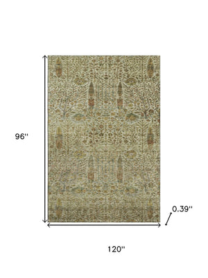 HomeRoots 9' X 12' Wheat And Gold Floral Vines Area Rug - Washable, Stain-Resistant, UV Protected Elegance 716634