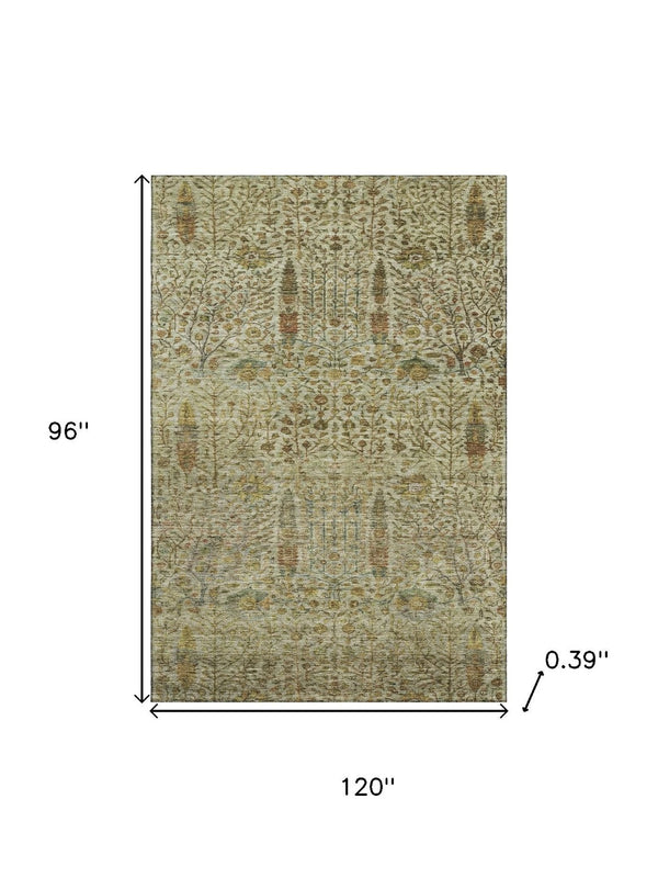 HomeRoots 9' X 12' Wheat And Gold Floral Vines Area Rug - Washable, Stain-Resistant, UV Protected Elegance 716634