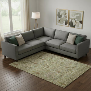 HomeRoots 9' X 12' Wheat And Gold Floral Vines Area Rug - Washable, Stain-Resistant, UV Protected Elegance 716634