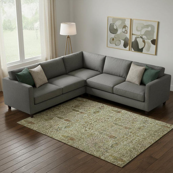 HomeRoots 9' X 12' Wheat And Gold Floral Vines Area Rug - Washable, Stain-Resistant, UV Protected Elegance 716634
