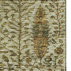 HomeRoots 10' X 14' Washable Floral Vines Area Rug with UV Protection in Wheat & Gold - Perfect for Families! 716635