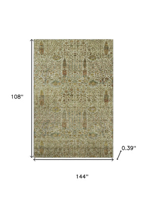 HomeRoots 10' X 14' Washable Floral Vines Area Rug with UV Protection in Wheat & Gold - Perfect for Families! 716635