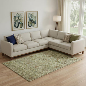 HomeRoots 10' X 14' Washable Floral Vines Area Rug with UV Protection in Wheat & Gold - Perfect for Families! 716635