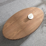 English Elm Modern Handcraft Drum Coffee Table Length 43.7 Inch Ellipse Coffee Table For Living Room,Oval Small Coffee Table With Sturdy Pedestal,Walnut Mdf