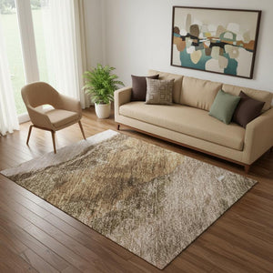 HomeRoots 8' Brown And Ivory Abstract Washable Round Rug - Durable, UV-Protected, Ideal for High-Traffic Areas 716638