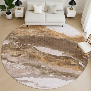 HomeRoots 8' X 10' Stylish Brown and Ivory Abstract Washable Area Rug with UV Protection for Family Homes 716639