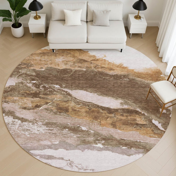 HomeRoots 8' X 10' Stylish Brown and Ivory Abstract Washable Area Rug with UV Protection for Family Homes 716639