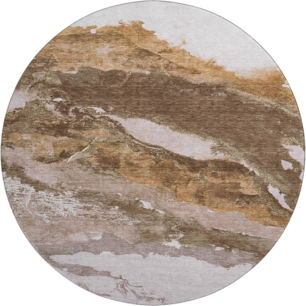 HomeRoots 8' X 10' Stylish Brown and Ivory Abstract Washable Area Rug with UV Protection for Family Homes 716639