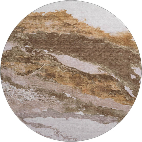 HomeRoots 8' X 10' Stylish Brown and Ivory Abstract Washable Area Rug with UV Protection for Family Homes 716639