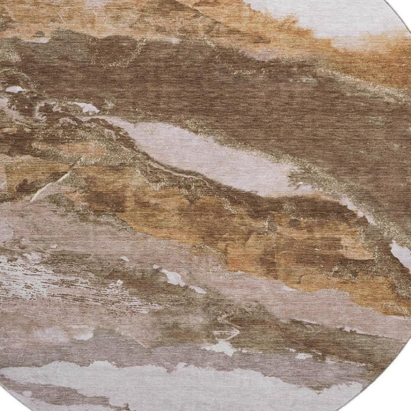 HomeRoots 8' X 10' Stylish Brown and Ivory Abstract Washable Area Rug with UV Protection for Family Homes 716639