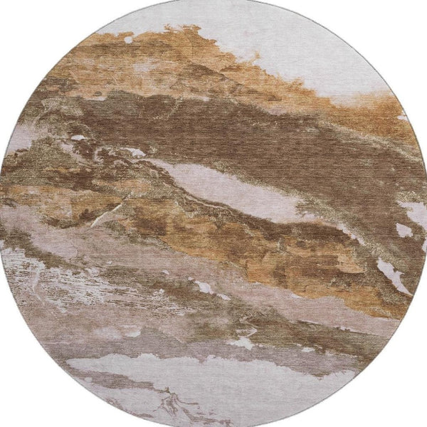 HomeRoots 8' X 10' Stylish Brown and Ivory Abstract Washable Area Rug with UV Protection for Family Homes 716639
