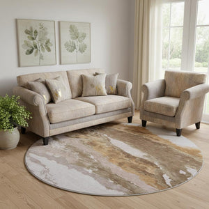 HomeRoots 8' X 10' Stylish Brown and Ivory Abstract Washable Area Rug with UV Protection for Family Homes 716639