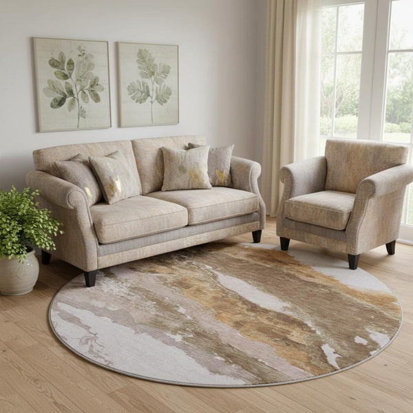 HomeRoots 8' X 10' Stylish Brown and Ivory Abstract Washable Area Rug with UV Protection for Family Homes 716639
