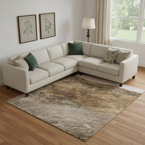HomeRoots 9' X 12' Brown And Ivory Abstract Area Rug - Durable, Washable, UV-Protected for High Traffic Spaces 716640
