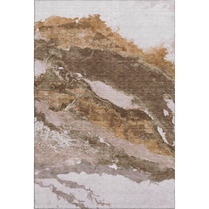 HomeRoots 10' X 14' Washable Brown and Ivory Abstract Area Rug with UV Protection for Family-Friendly Spaces 716641