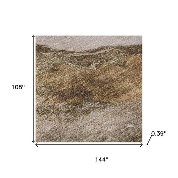 HomeRoots 10' X 14' Washable Brown and Ivory Abstract Area Rug with UV Protection for Family-Friendly Spaces 716641