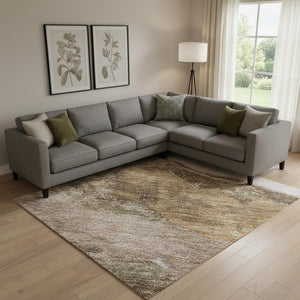 HomeRoots 10' X 14' Washable Brown and Ivory Abstract Area Rug with UV Protection for Family-Friendly Spaces 716641