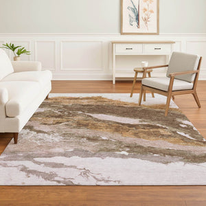 HomeRoots 10' X 14' Washable Brown and Ivory Abstract Area Rug with UV Protection for Family-Friendly Spaces 716641