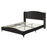 English Elm Queen Size Pu Leather Upholstered Platform Bed, Headboard With Wingback and Metal Bar Accents, No Box Spring Required, Black