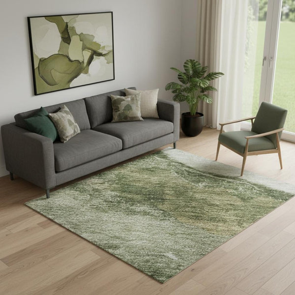 HomeRoots 8' Green And Ivory Abstract Round Rug - Washable, UV Protected, Stain-Resistant, Soft & Stylish 716644