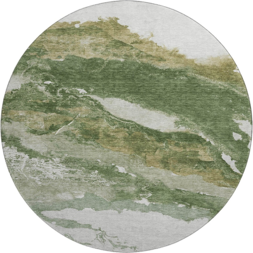 HomeRoots 8' x 10' Contemporary Green & Ivory Abstract Washable Area Rug with UV Protection & Easy Care 716645