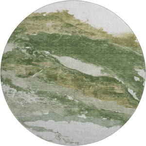 HomeRoots 8' x 10' Contemporary Green & Ivory Abstract Washable Area Rug with UV Protection & Easy Care 716645