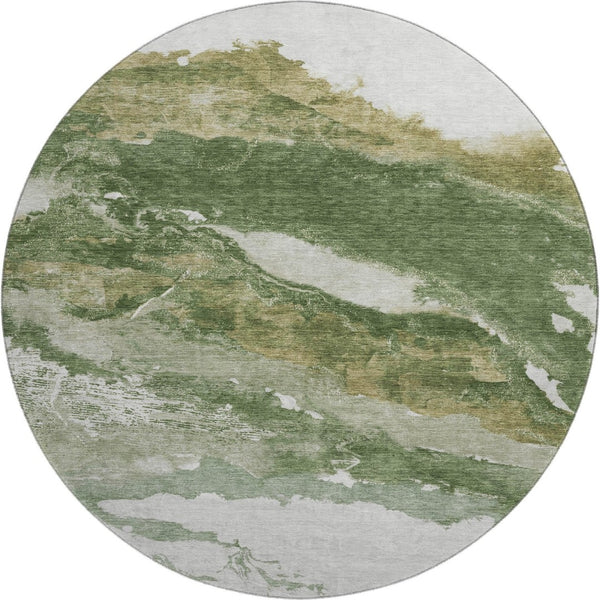 HomeRoots 8' x 10' Contemporary Green & Ivory Abstract Washable Area Rug with UV Protection & Easy Care 716645