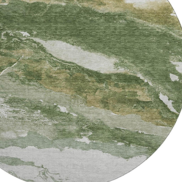 HomeRoots 8' x 10' Contemporary Green & Ivory Abstract Washable Area Rug with UV Protection & Easy Care 716645