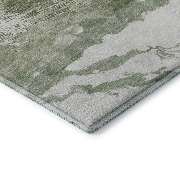 HomeRoots 8' x 10' Contemporary Green & Ivory Abstract Washable Area Rug with UV Protection & Easy Care 716645