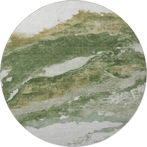 HomeRoots 8' x 10' Contemporary Green & Ivory Abstract Washable Area Rug with UV Protection & Easy Care 716645