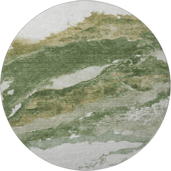 HomeRoots 8' x 10' Contemporary Green & Ivory Abstract Washable Area Rug with UV Protection & Easy Care 716645