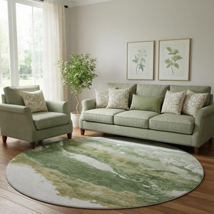 HomeRoots 8' x 10' Contemporary Green & Ivory Abstract Washable Area Rug with UV Protection & Easy Care 716645