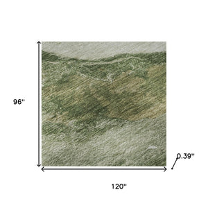 HomeRoots 9' X 12' Green and Ivory Abstract Area Rug - Washable, UV Protected, Durable, Perfect for Families! 716646