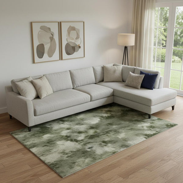 HomeRoots 9' X 12' Green and Ivory Abstract Area Rug - Washable, UV Protected, Durable, Perfect for Families! 716646