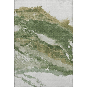 HomeRoots 10' X 14' Green and Ivory Abstract Area Rug - Washable, UV-Protected, Ideal for High-Traffic Areas! 716647