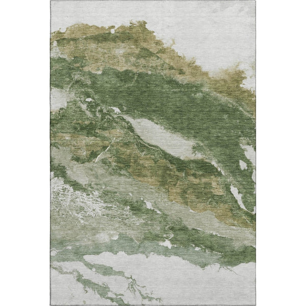 HomeRoots 10' X 14' Green and Ivory Abstract Area Rug - Washable, UV-Protected, Ideal for High-Traffic Areas! 716647